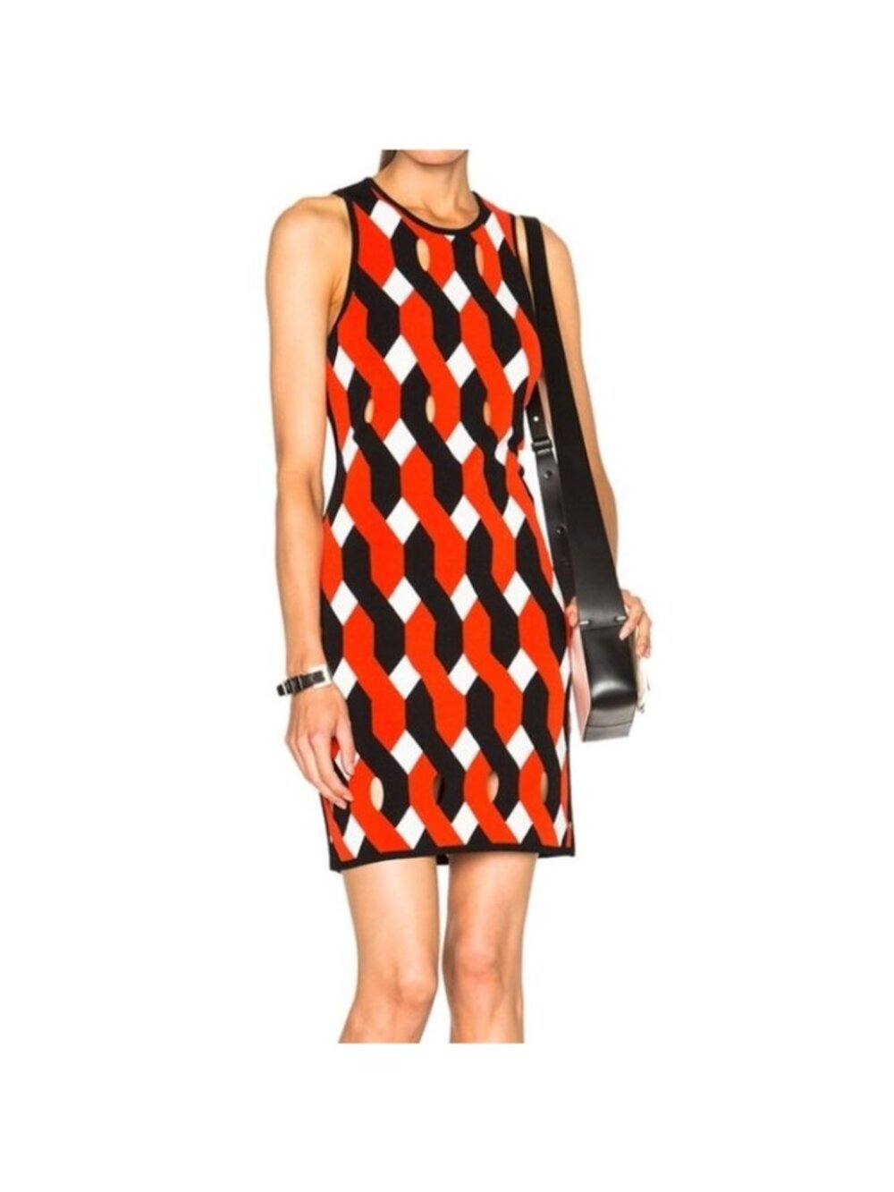 Rag & Bone Womens Olympia Red Black Geometric Knit Sleeveless Mini Dress Size XS